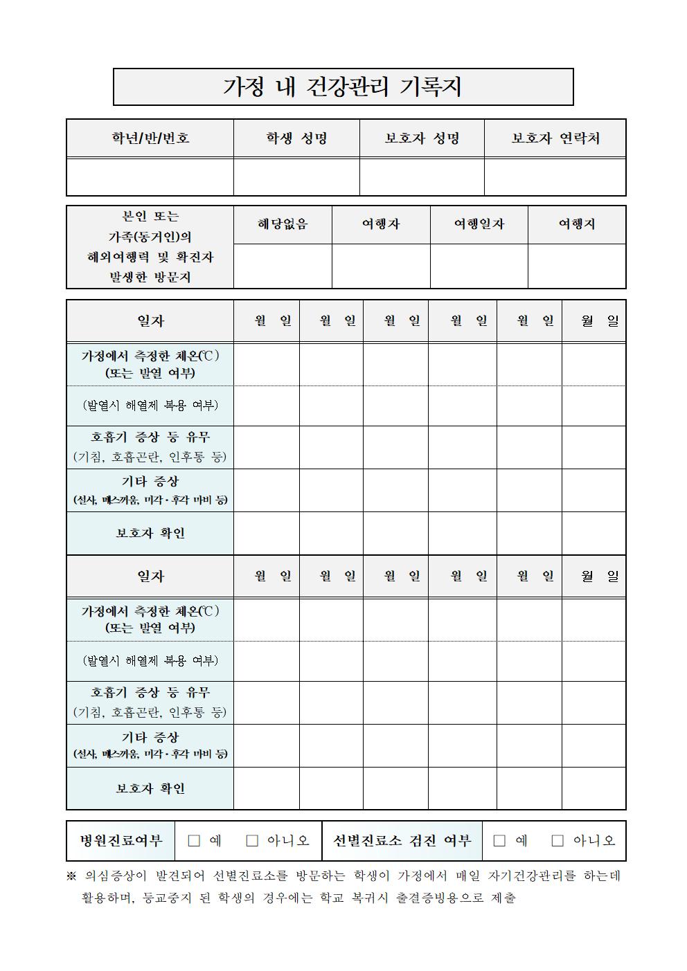 코로나19 의심증상으로 등교중지시 제출 서류 안내002