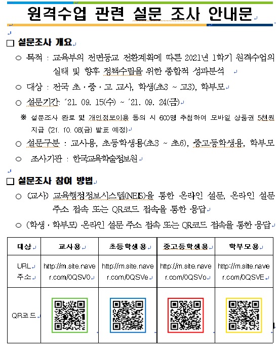 원격수업 관련 설문조사 안내