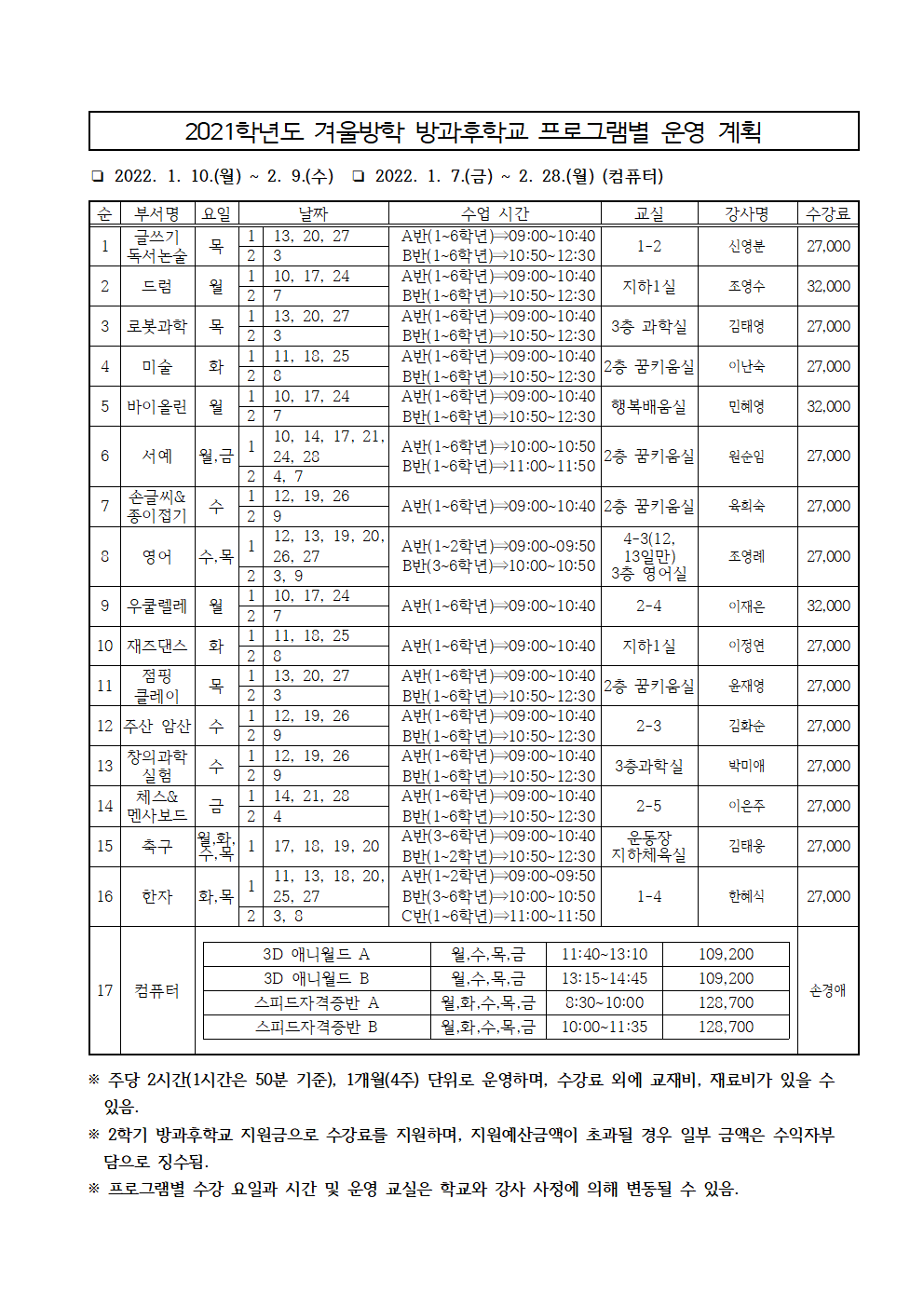 2021학년도 겨울방학 방과후학교 수강신청 안내장003